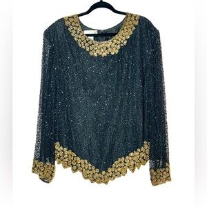 Vintage New Year’s Laurence Kazar Paris New York Silk Beaded, & Sequin Blouse 4X